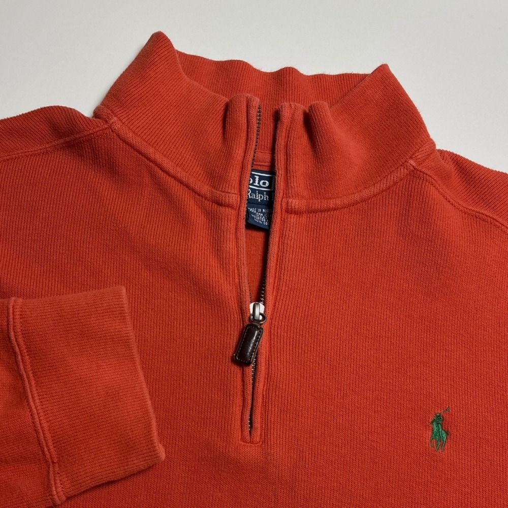 Polo Ralph Lauren Quarter Zip Pullover Mens L Orange Cotton Preppy Sweater